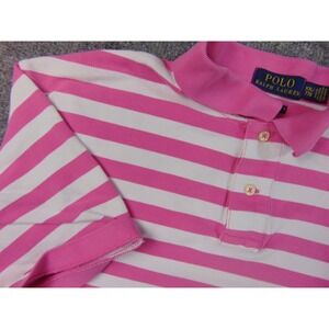 Polo Ralph Lauren Shirt Mens XXL Custom Fit Pink White Stripe Polo